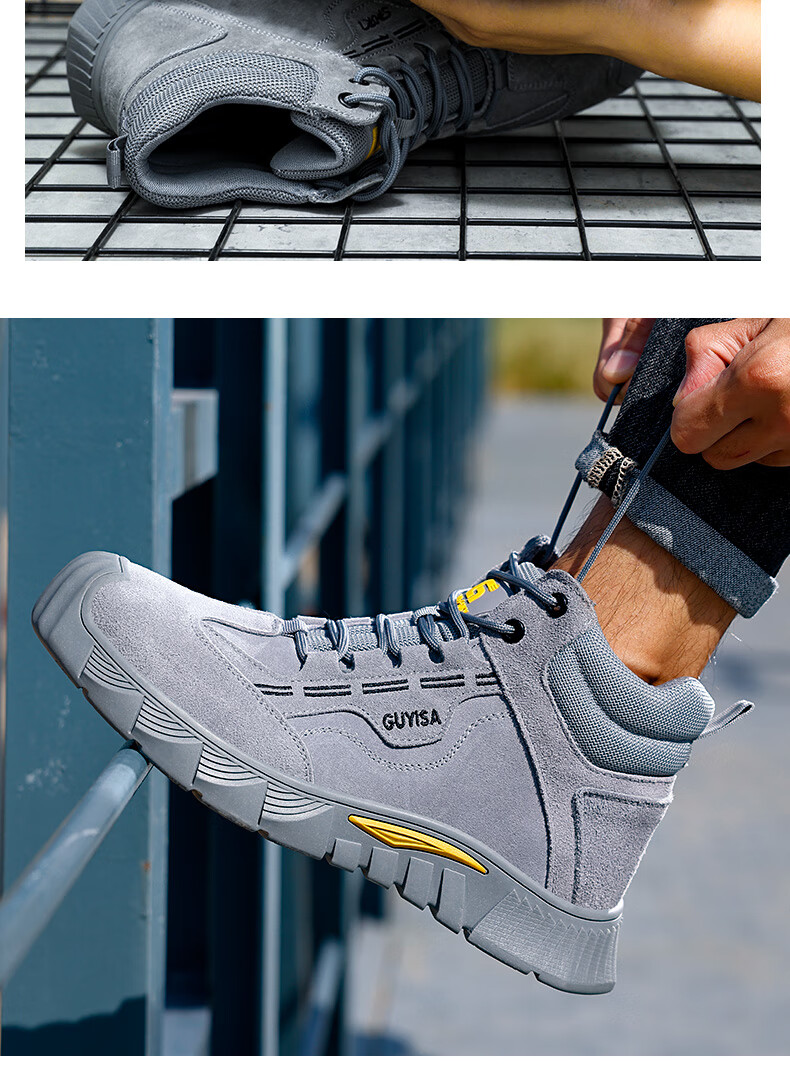 JUNBU Safety Shoes for Men, Steel Toe Cap, Anti-Smashing, Puncture-Resistant, Lightweight, Comfortable, Wear-Resistant, Construction Site Safety Work Shoes 0266BK Size 44 15