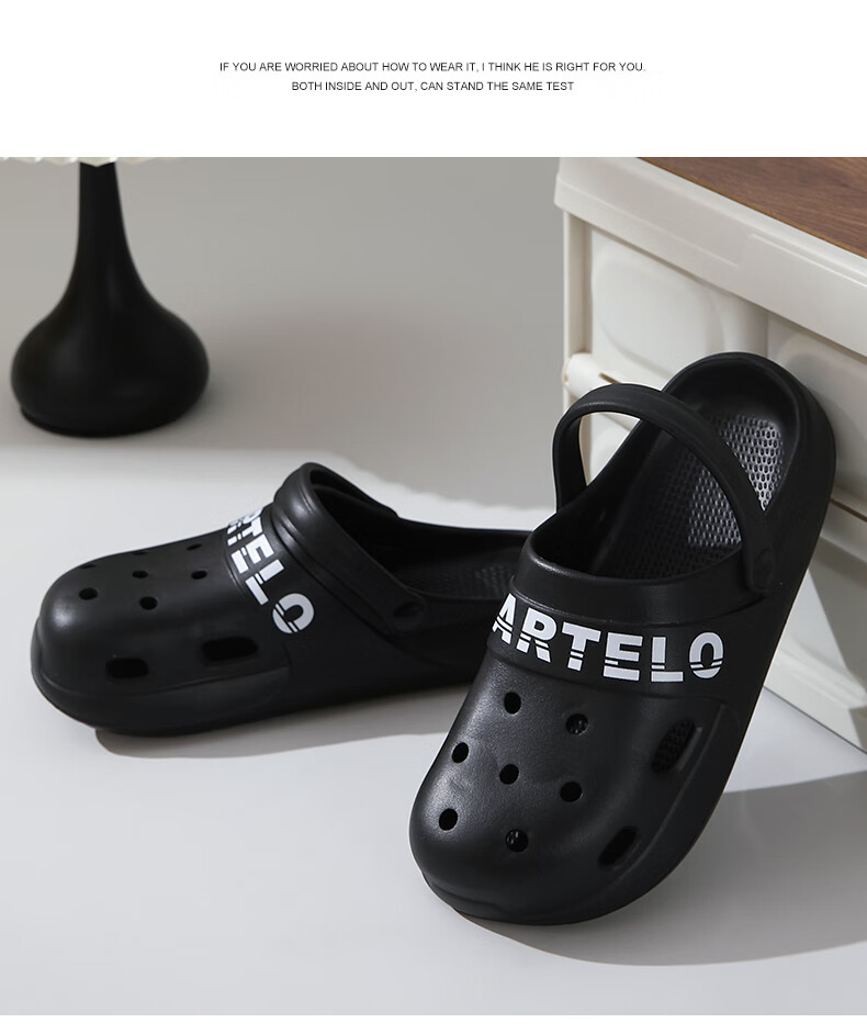 CARTELO Perforated Sandals for Men, Summer Beach Slippers, Casual Garden Shoes, Style 1488, Black, Size 44-45 7
