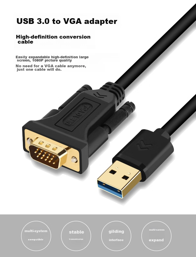 LinkStone USB to VGA Converter Cable, Screen Mirroring Cable, Laptop High-Definition Adapter Screen Casting Cable, Projector Connector, Monitor Interface TV Expansion Screen Mirroring Video Converter 1