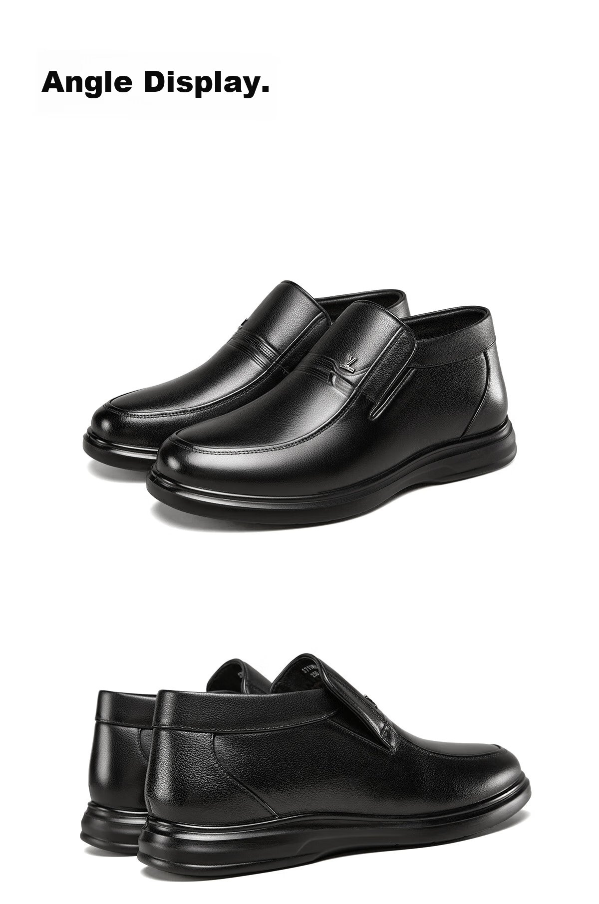 Yierkang Men's Shoes, Business Casual Shoes, Fleece-Lined Warm Dad Shoes, High-Top Cotton Shoes, Leather Shoes for Men, 59783W Black, Size 39 14