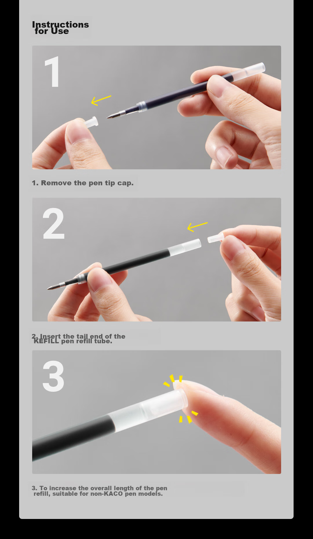 KACO Wensaiya Push-Button Refill 0.5, Gel Pen Refill, Double Ball Quick-Drying, Black, Pack of 10 13