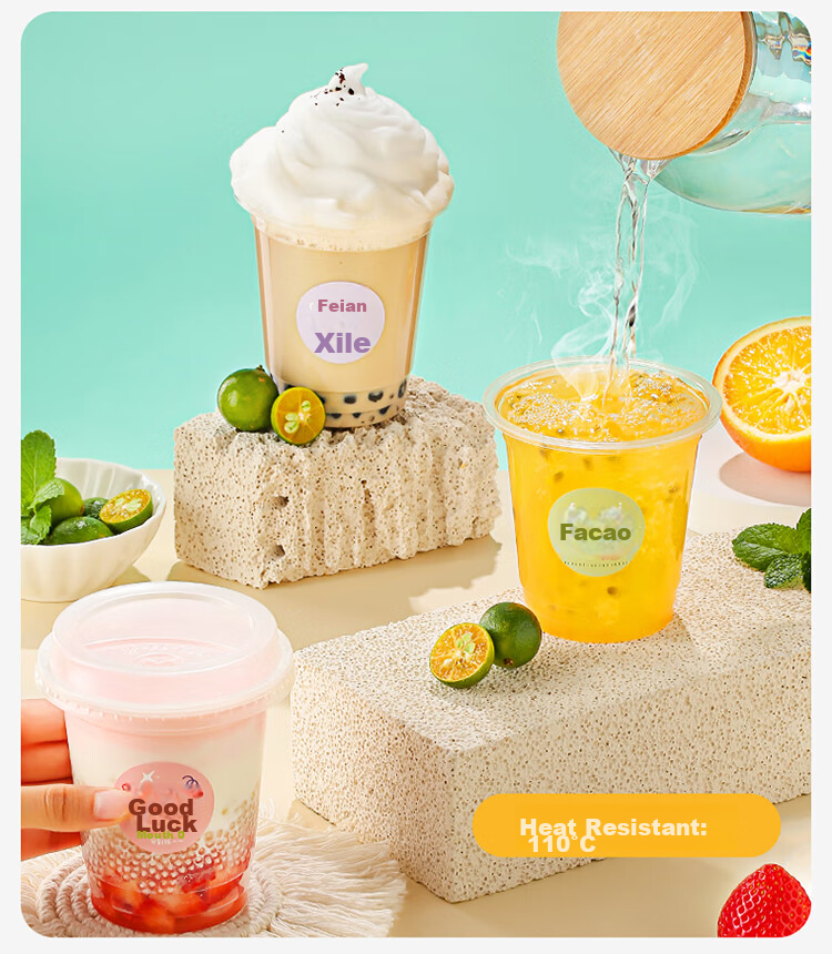 MARYYA Disposable Milk Tea And Coffee Cups, 500ml*20 Sets, Beverage Cups with Lids, Transparent Self-Made Cold Drink And Juice Cups 6