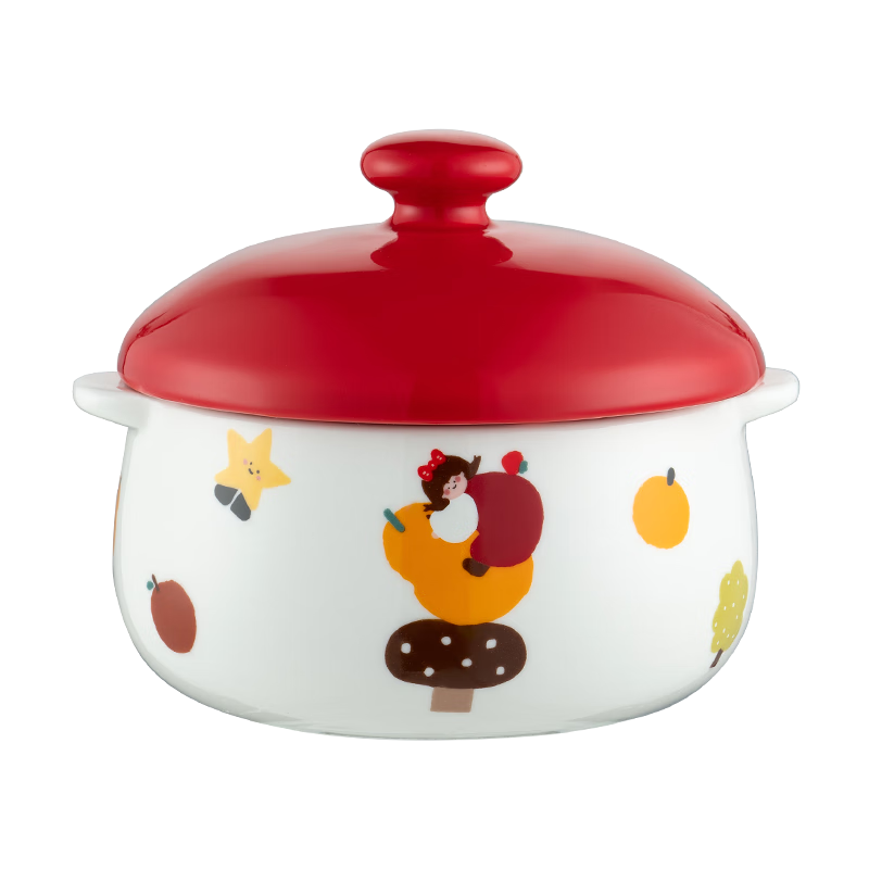 Onlycook Double-Handle Ceramic Bowl with Lid Steamed Egg Bowl Stew Pot Children's Baby Food Bird's Nest Steamer Soup Small Pot Red