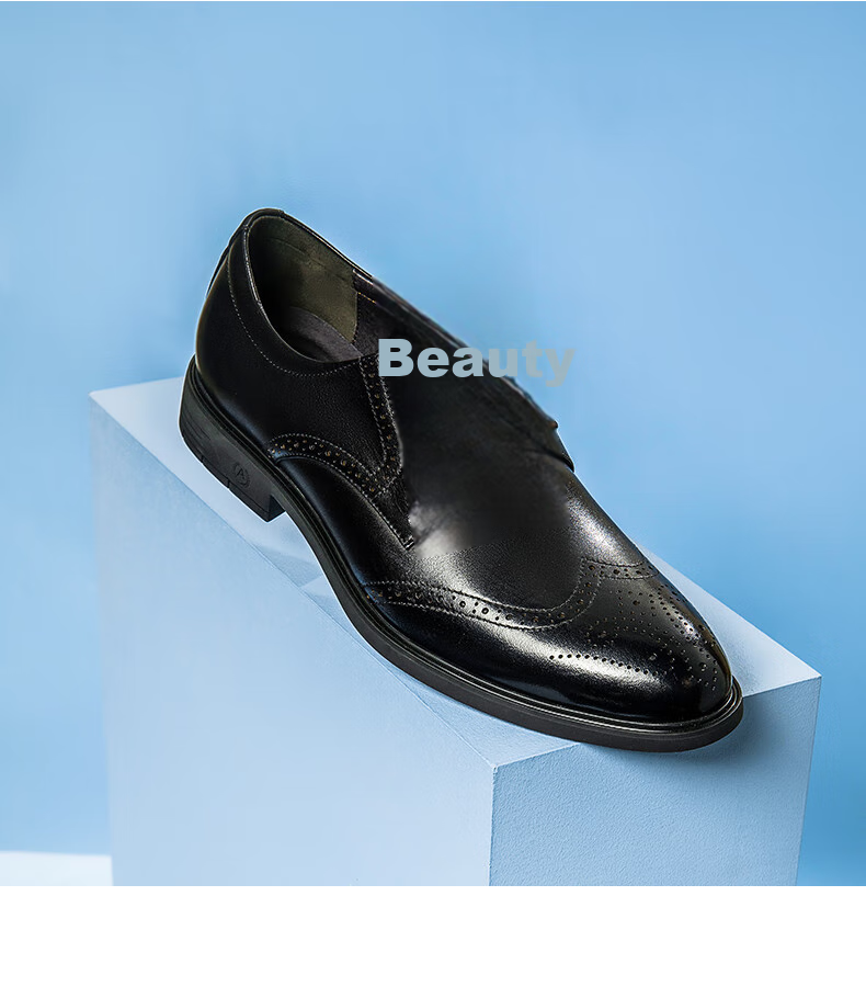 Aokang British-Style Brogue Carved Leather Shoes, Formal Business Shoes, Groom Wedding Shoes, Black, Size 43 13