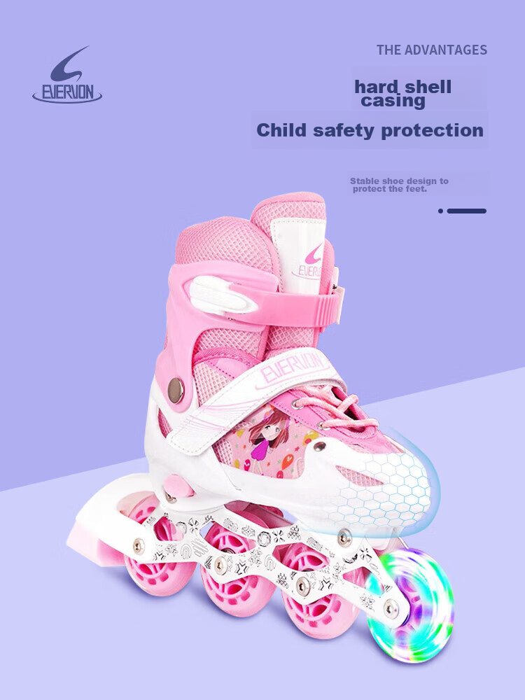 EVERVON Roller Skates for Children, Inline Skates with Full Lighting, EV388 Model with Helmet And Protective Gear, Purple, Size M (Suitable for Ages 6-12) 8