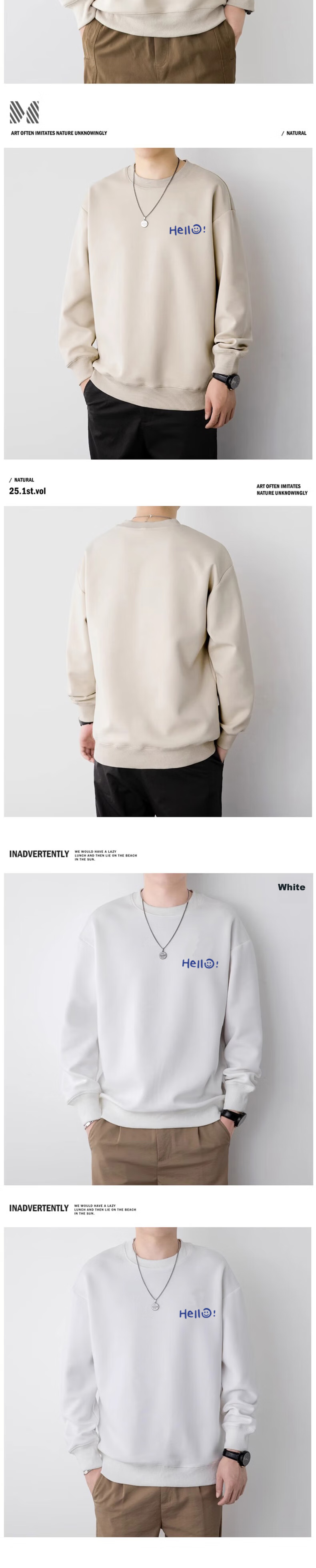 Huili Men's Sweatshirt, Round Neck, Spring And Autumn Season, Printed Simple Undershirt, Long-Sleeve T-Shirt, Casual Jacket, Men's Clothing 16