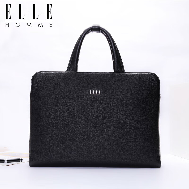 ELLE HOMME Men's Business Briefcase, Fashionable Genuine Leather Handbag, Lightweight Cowhide Men's Bag, 03310 Black, Birthday Gift