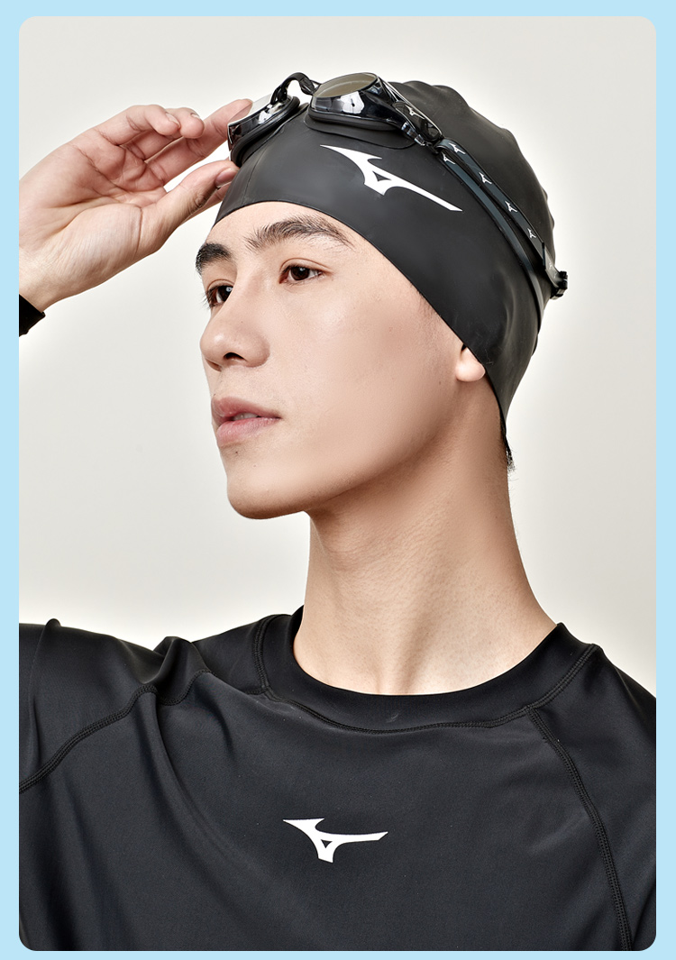 MIZUNO Swimming Cap, Unisex Adult Waterproof Cap, Long Hair Ear Protection, Non-Constricting, Enlarged Professional Silicone Cap N2CW1S02 Black 12