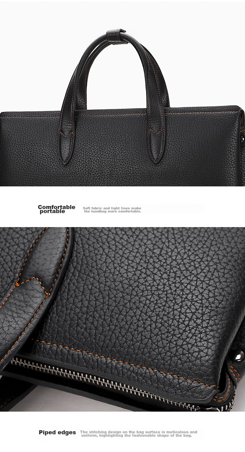 ELLE HOMME Men's Business Briefcase, Luxury Top-Grain Leather Handbag, Large Capacity Laptop Bag for Men EA188215810 Black 11