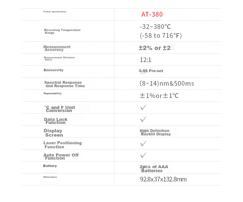Xima AT380 Infrared Thermometer, Industrial Temperature Gun, Baking Oil And Water Temperature Measurement, Object Temperature Measurement 11