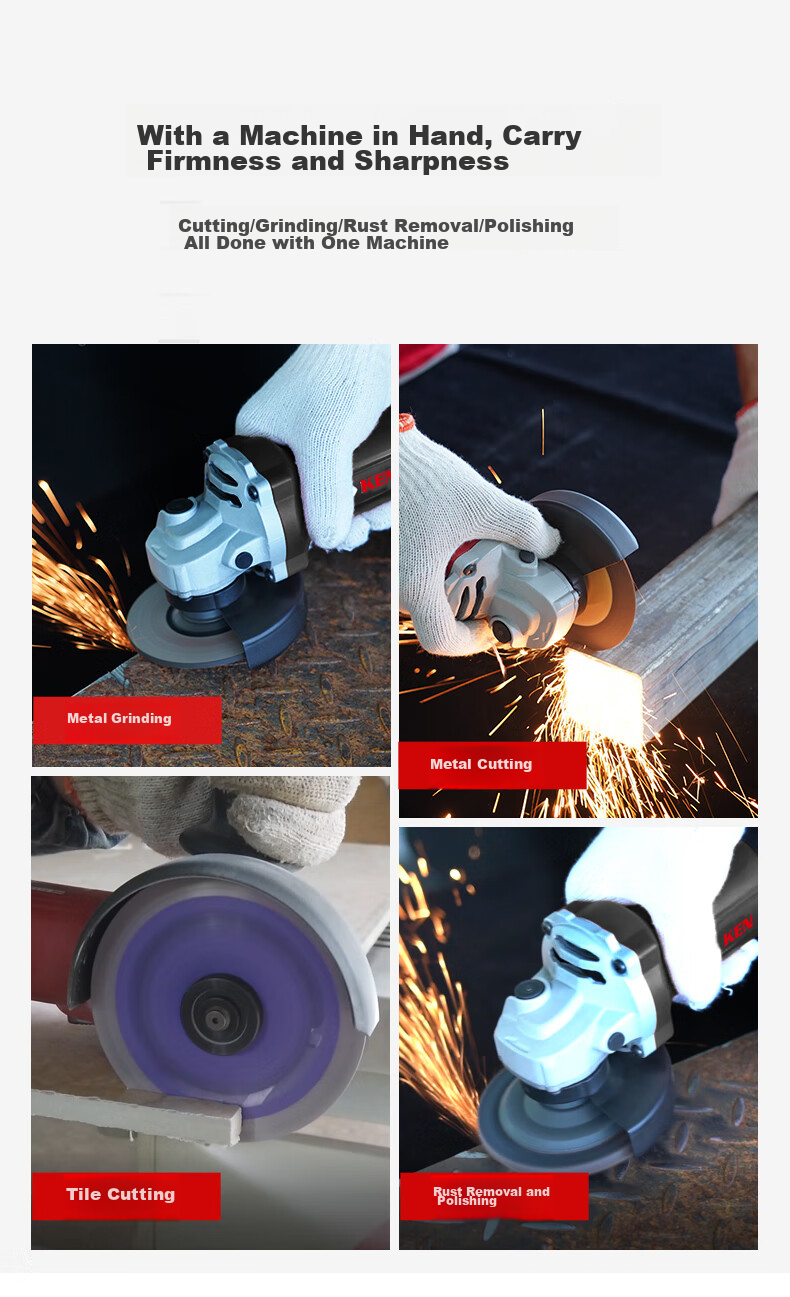 KEN Angle Grinder RS100BK, Household 850W Metal And Stone Grinding Machine, Polishing Machine, Cutting Machine, Grinding Wheel Machine, Rear Switch 3