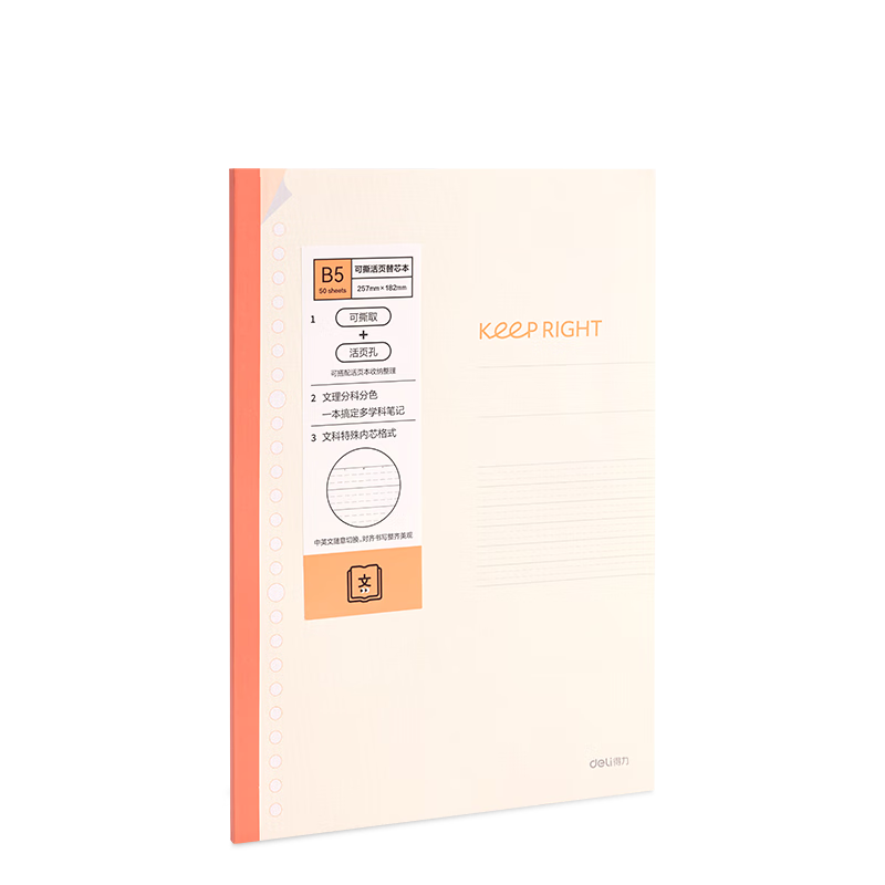 Deli WB550-M B5 Scientific Work Notebook Refillable Loose-Leaf Insert, 50 Sheets per Book, Pack of 6
