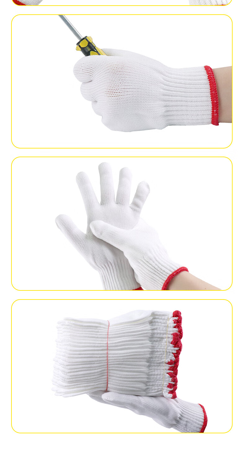 Aideer Labor Protection Nylon Gloves White Thread Gloves Thickened Anti-Slip Dense Wear-Resistant Repair Farming Construction Work Handling Protective Gloves 60 Pairs/Pack CW028029 7