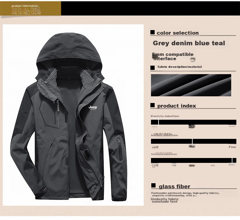 JEEP SPIRIT Men's Windbreaker Jacket for Spring, Autumn And Winter, Three-In Outdoor Sports Loose-Fitting Coat, Black, Size L 7