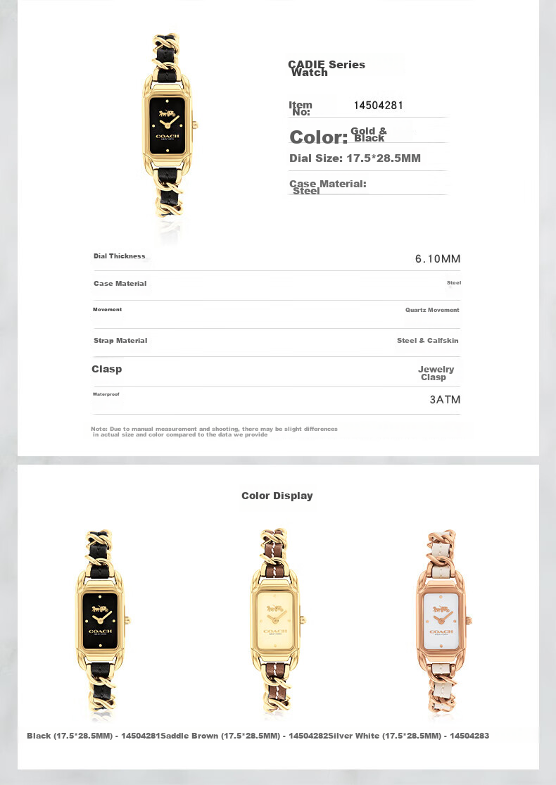 COACH CADIE Series Leather Strap Quartz Women's Watch 14504281, Khun Xue'er Style, Gift/giving 2