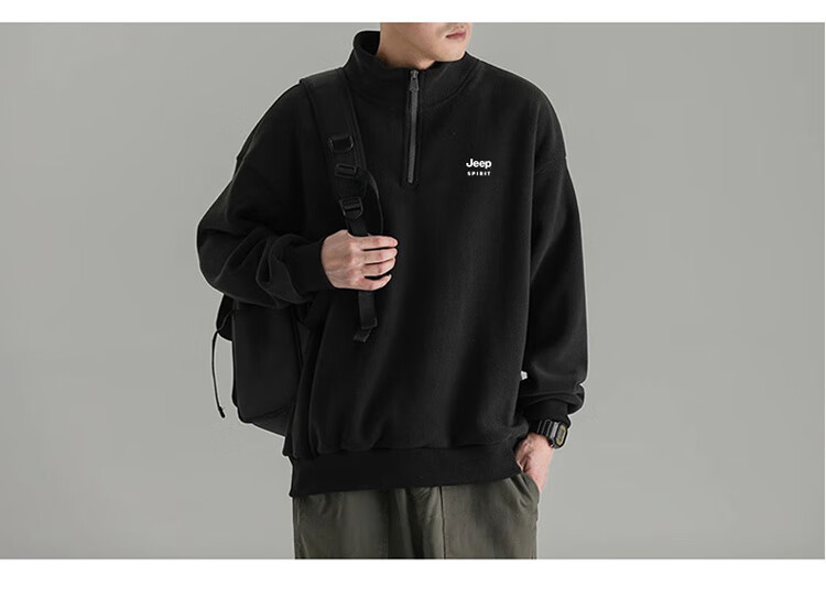 JEEP SPIRIT Men's Autumn Winter Sweatshirt Long Sleeve T-Shirt Loose Casual Fleece Trendy Base Shirt 9