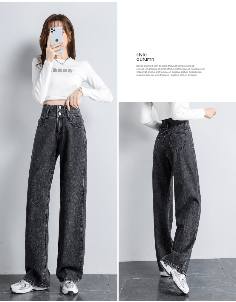 Jeanswest Women's High-Waisted Slimming Straight-Leg Wide-Leg Jeans with Design Flair, Summer Style, Light Blue, Size L 20