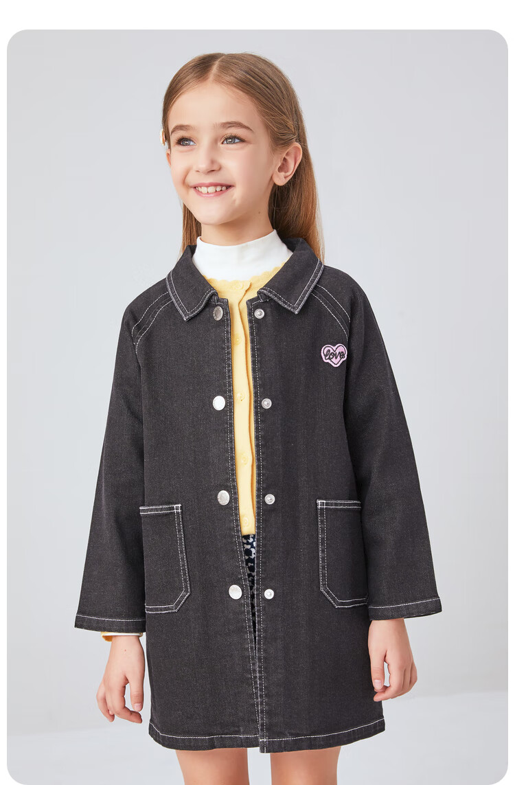 Annil Girls' Denim Jacket, New Autumn Style 2024, Black Denim, Size 160 3