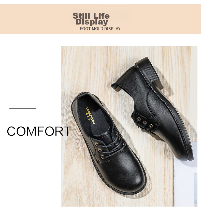 LAORENTOU Women's Single Shoes, Wedge Heel Leather Shoes, Women's Commuter Casual Shoes, Breathable Work Mom Shoes, LB12266, Black, Size 38 8