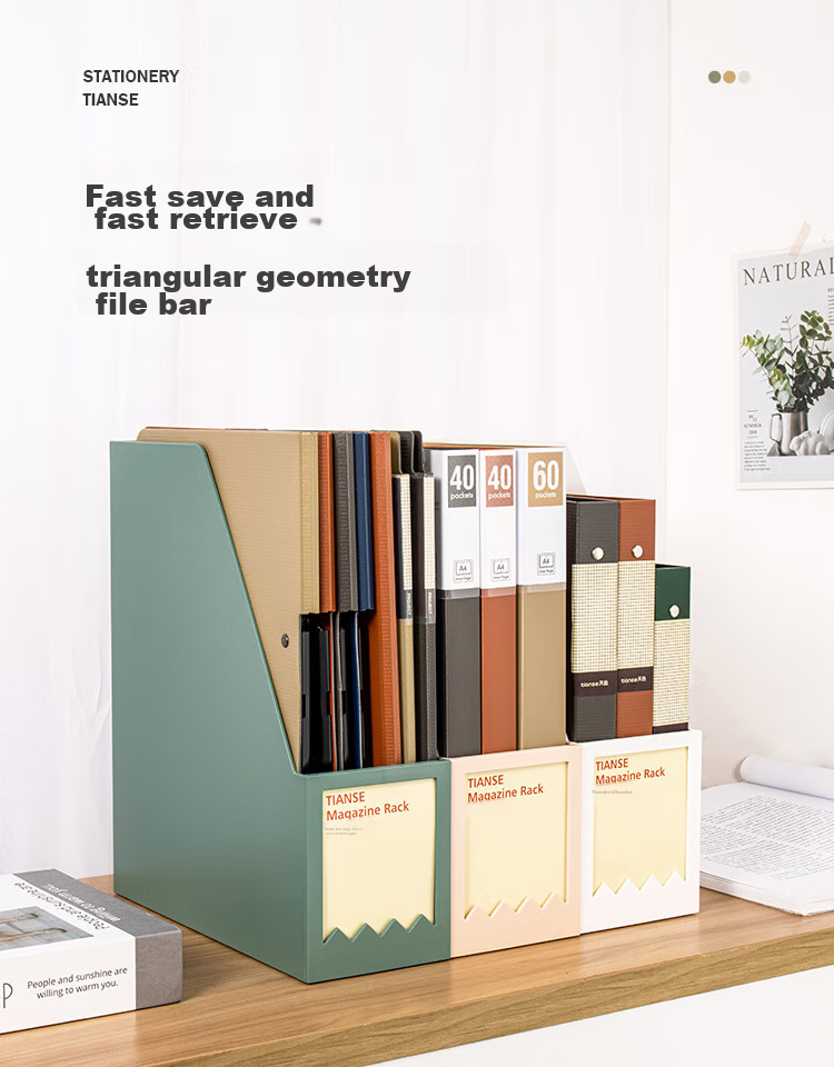 TIANSE Thickened File Organizer, Document Holder, File Rack, Bookend, Creative Ins-Style Bookshelf Storage Box, Office Supplies, TS-1338, Porcelain White 1