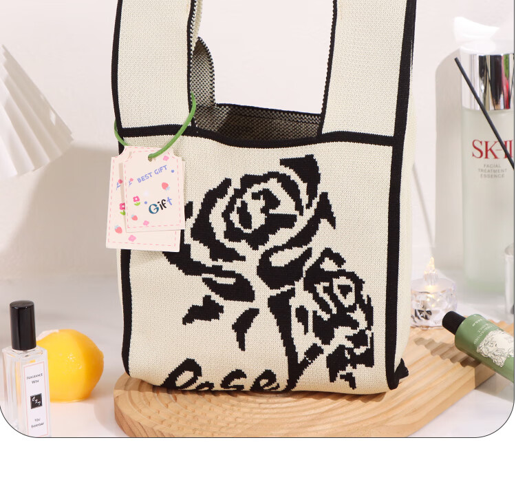 TaTanice Knitted Handbag, Tote Bag, Full Moon Party Gift Bag, Wedding Favor Bag, Woven Wrist Bag, Large Capacity Gift Bag 10