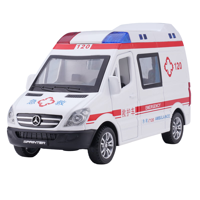 Chiyuchewan 120 Ambulance Toy with Opening Doors, Realistic Alloy Car Model, Toy for Boys' Gift