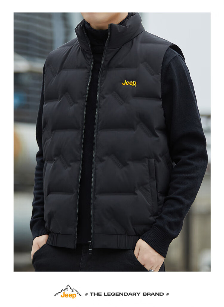 JEEP down Vest for Men, Winter Thickened Warm Jacket, Casual Waistcoat Clothing for Men, Black, M 6