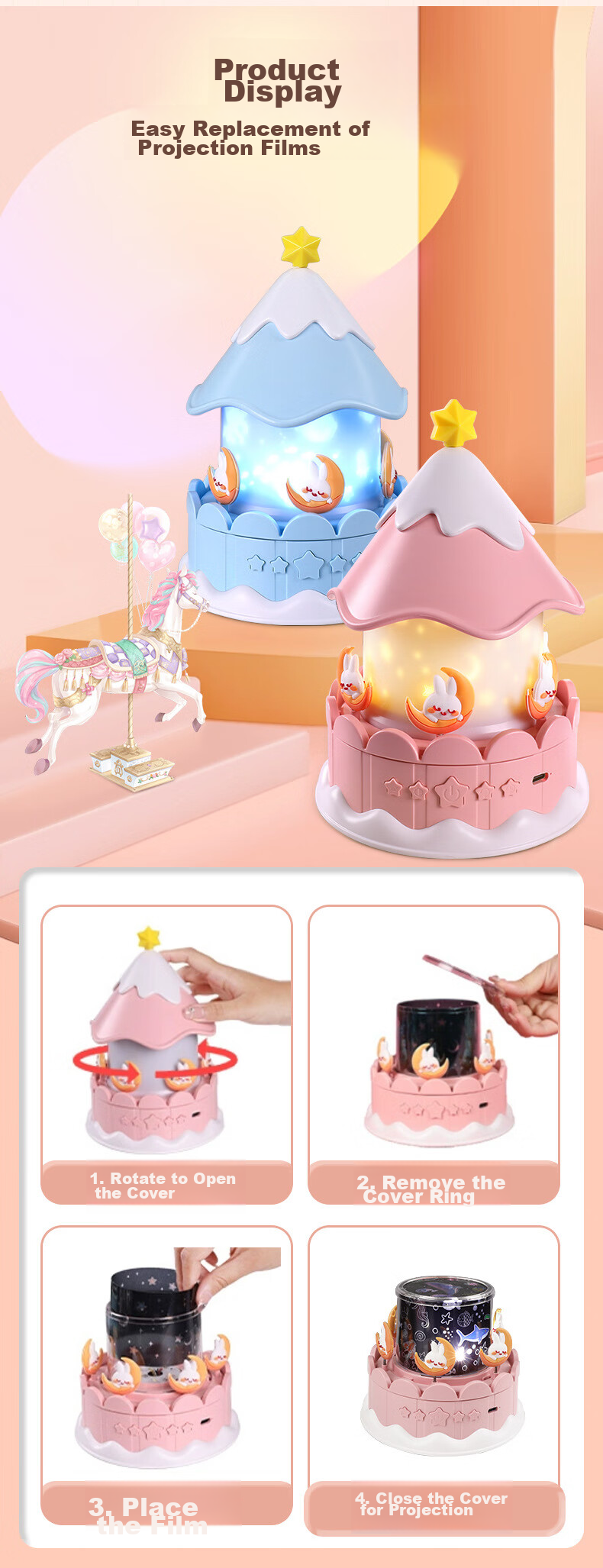 Mixiaoshu Starry Sky Projection Lamp Children's Toy Gift for Girls And Boys Aged 7-14 Birthday Present Music Box with Sound 19