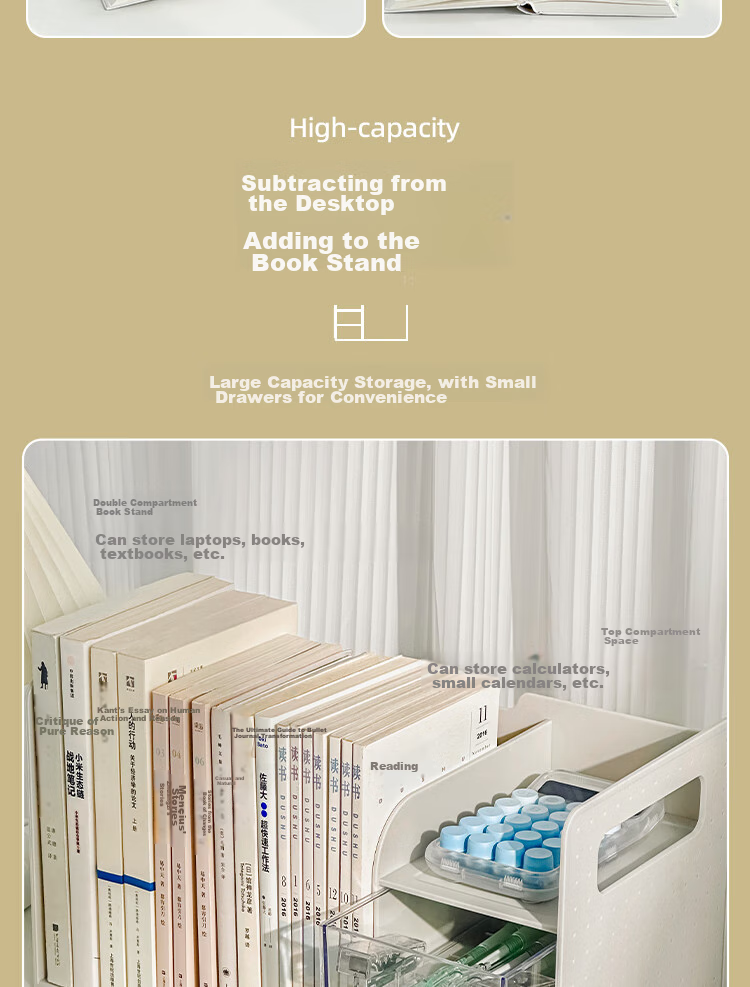 Sannianerban Large Multifunctional Desktop Bookend Shelf, Storage Organizer for Books, Desk Organizer for Dorm Room, Student Stationery And Children's Bookshelf, Office Supplies, White 3