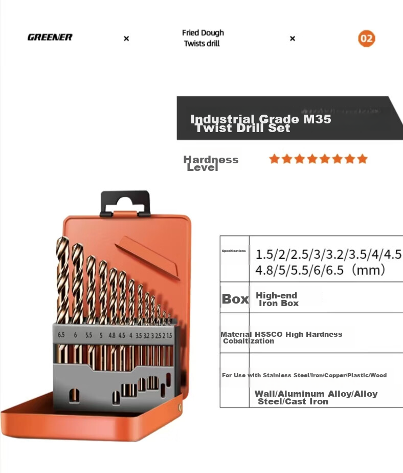 GREENER Twist Drill Bit Set for Stainless Steel, Hole Drilling Hand Drill, Quick Hole Making, Cobalt-Containing High-Speed Steel, 19-Piece Set 11