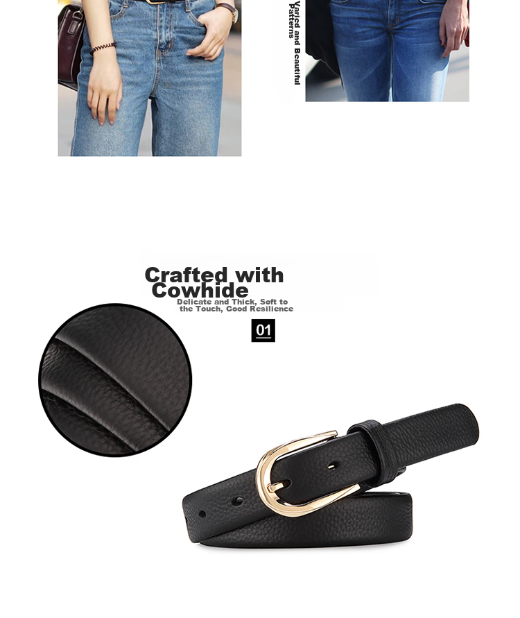 CROCODILE Belt, Fashionable Top-Grain Leather, Soft Women's Simple Pin Buckle Belt, Birthday Gift, 11430 Black, for Girlfriend 4