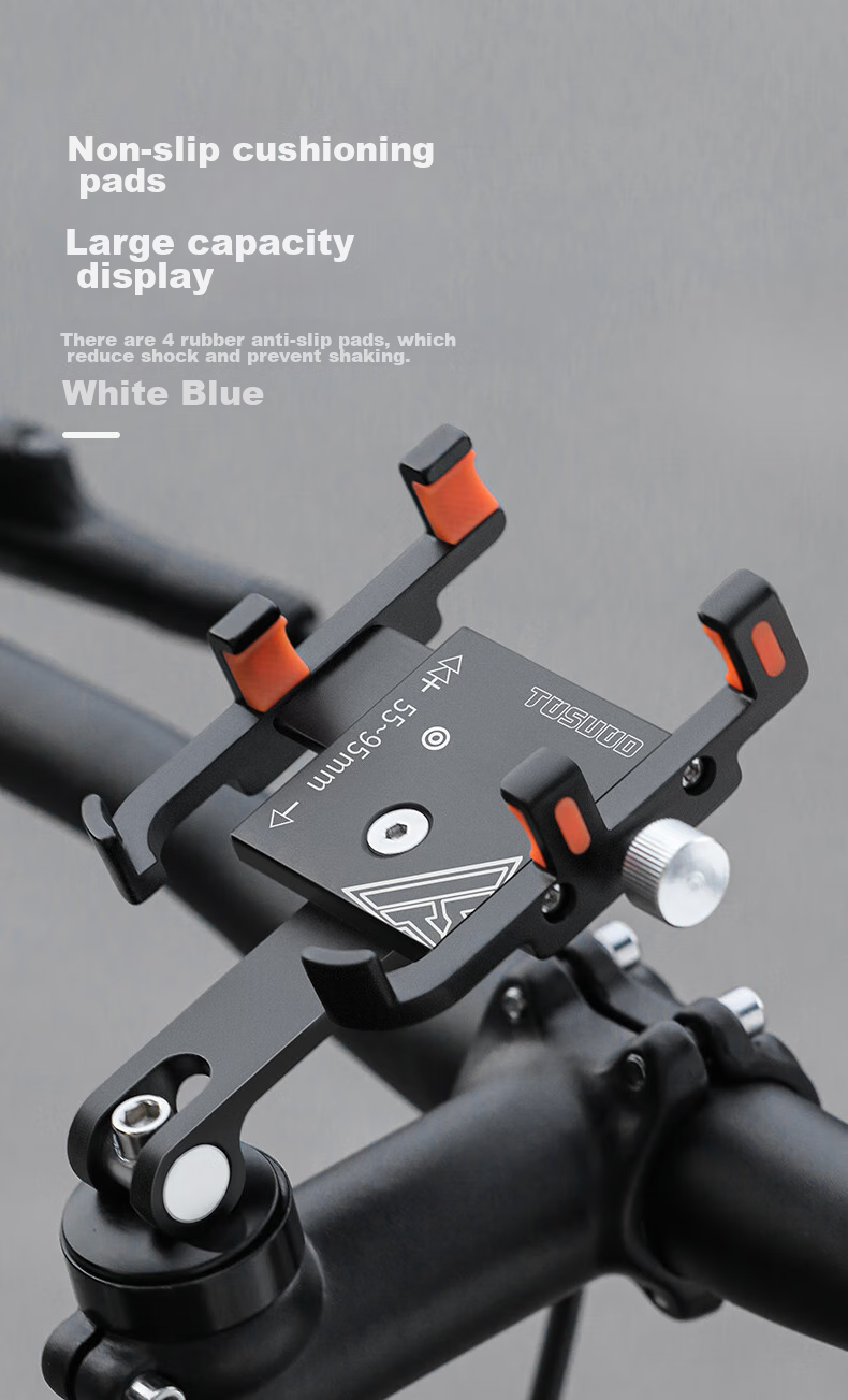 Tasiduizhang Bicycle Aluminum Alloy Phone Mount Navigation Bracket for Video Recording, Mountain And Road Bike, Black - Enlarged And Widened 6