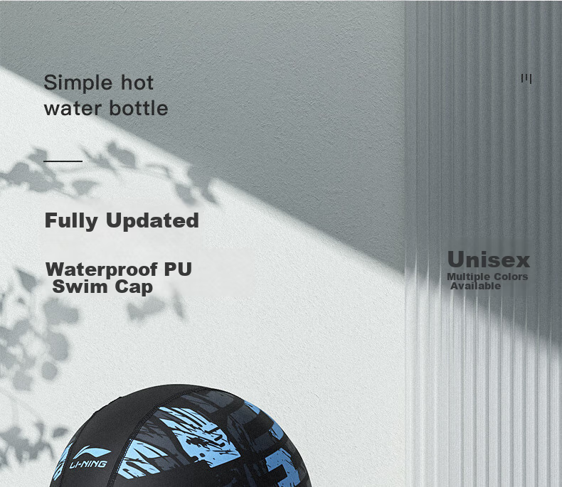 Li-Ning Swimming Cap, PU Waterproof, Long Hair Ear Protection, Comfortable Non-Binding, Fashionable Printed Coating for Men And Women, Swimming Cap 602-4 2