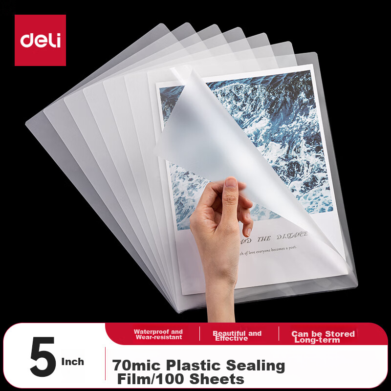 Deli Laminating Pouches, 5 Inches, 70 Microns, for Laminators And Laminating Machines, High-Quality Specialized Card Protection Film/laminating Pouches, 95*135mm, 70 Microns Thick, 100 Sheets/pack, 3809