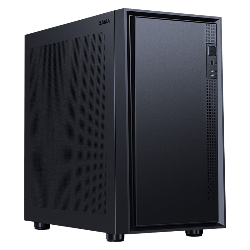 SAMA Pingtouge M2 Air Black Desktop Small Case, Standard Configuration: Type-C/Double U3/Left Side Mesh Ventilation for Cooling, Supports M-ATX Motherboard And 240mm Water Cooling