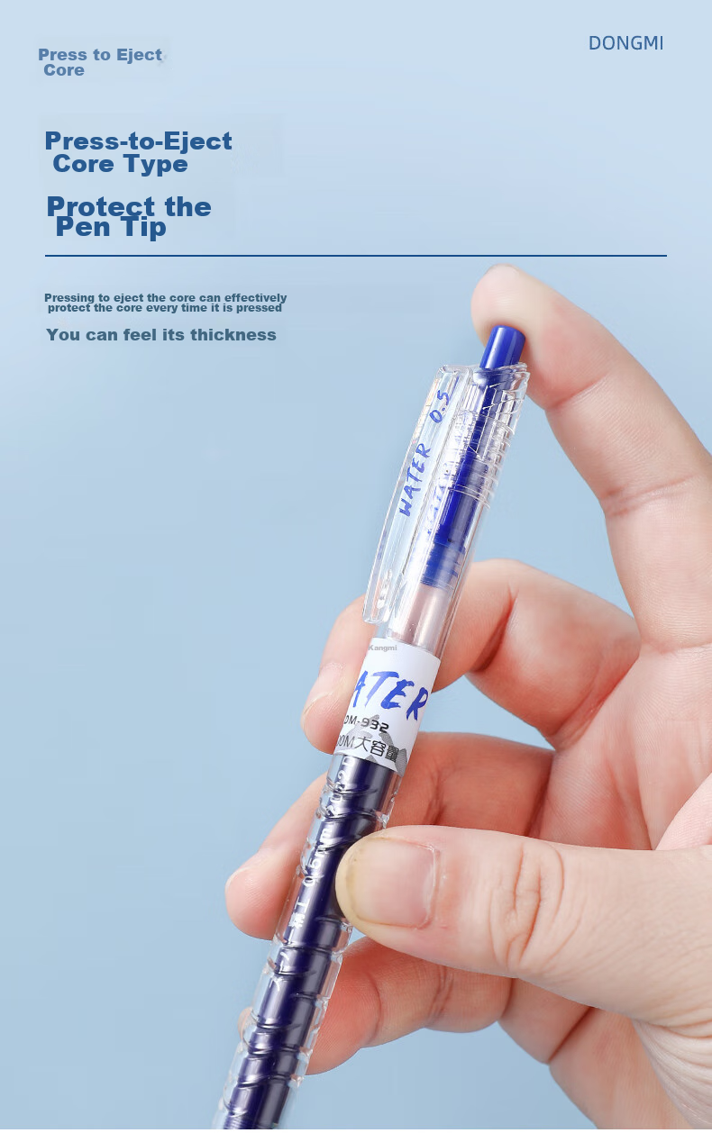Dongmi Gel Pen, Baote Bottle Push-Button 0.5mm Signature Pen, Dongmi Bullet Tip, Essential for Primary And Secondary School Students, Office Use, Large Capacity, Exam Writing Pen, Transparent Barrel, Blue, 3 Pcs DM932 9