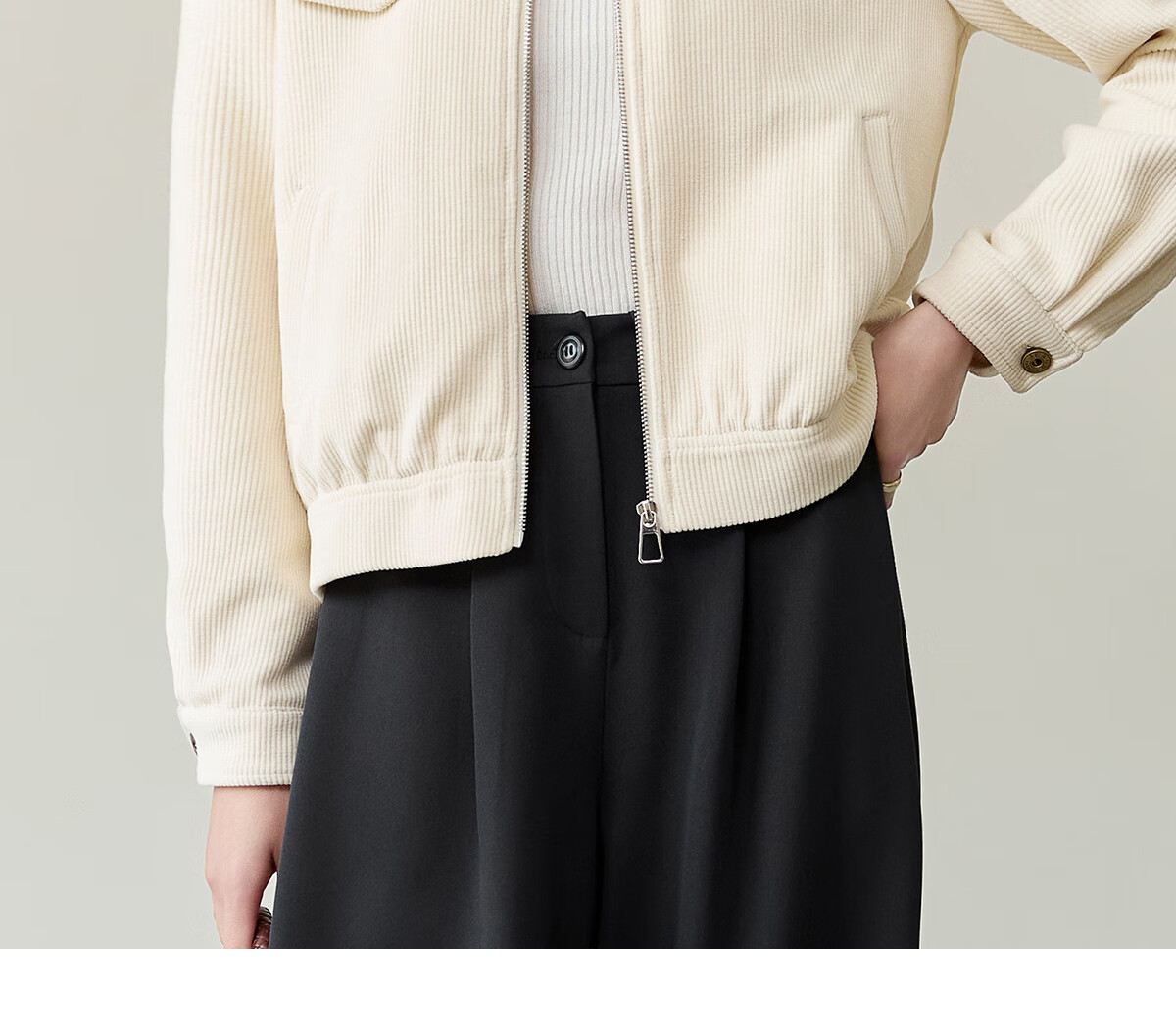 Chushen Vintage Corduroy Short Jacket for Women, Fashionable Color-Block Collar, Casual Versatile Short Coat S51D018 15