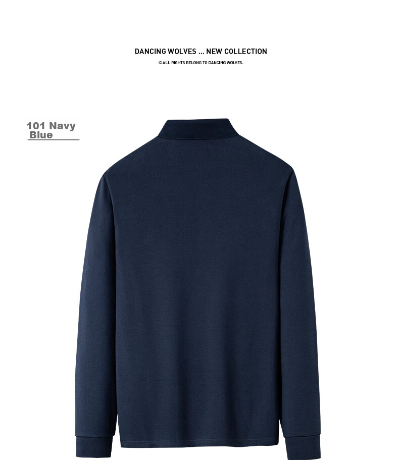 DANCING WOLVES [Fleece-Lined] Autumn And Winter Fashion Business Commute Versatile Men's Long-Sleeve POLO, 001 Black, Size 165 18