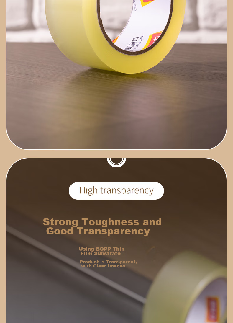 Deli High-Quality Transparent Yellow Packing Tape / Shipping Tape, 45mm*100y*45μm, 6 Rolls/tube, Office Supplies, JD151 4