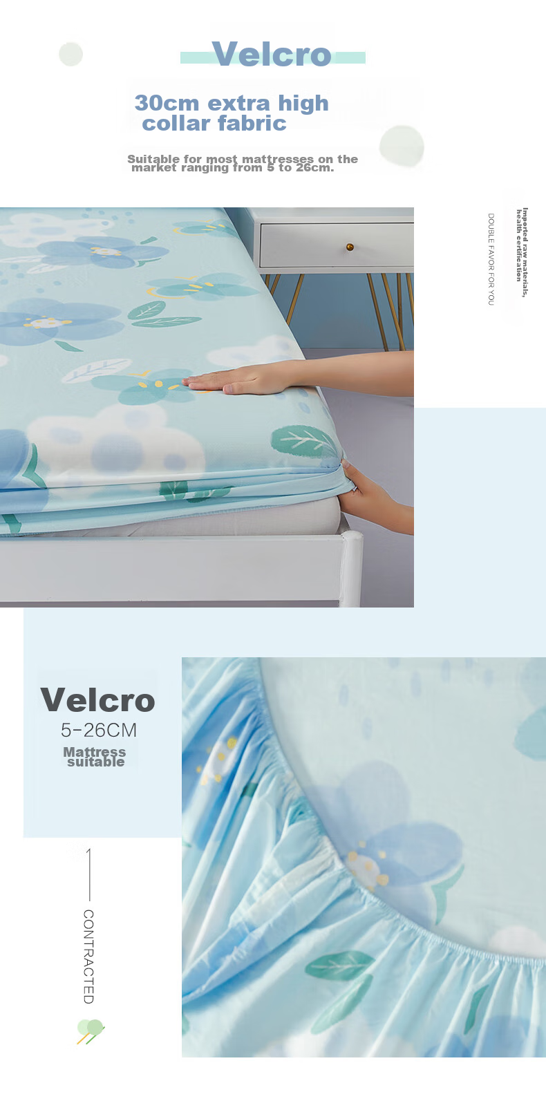 BEYOND Home Textiles Pure Cotton Fitted Sheet Mattress Cover Single Piece Set Floral Pattern 180*200cm 9