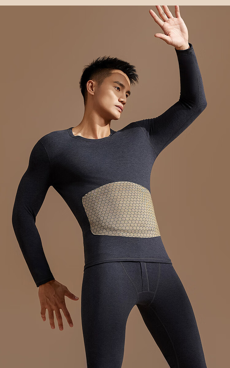 Modal Thermal Underwear for Men 100% Wool Black Gold Heating Patch Fleece Lined Thickened Men's Autumn Shirt and Pants Set 9