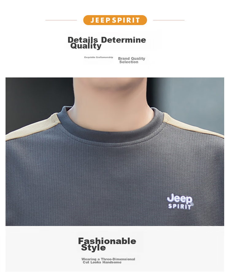 JEEP SPIRIT Men's Waffle Knit Long-Sleeve T-Shirt, Loose Casual Trendy Men's Top for Spring And Autum 8