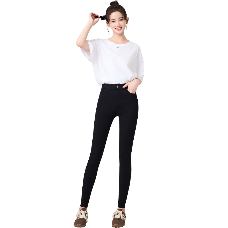LangSha Leggings for Women, High-Waisted Slim-Fit Black Thin Pants for Spring Wear, Skinny Jeans with Elastic Waistband