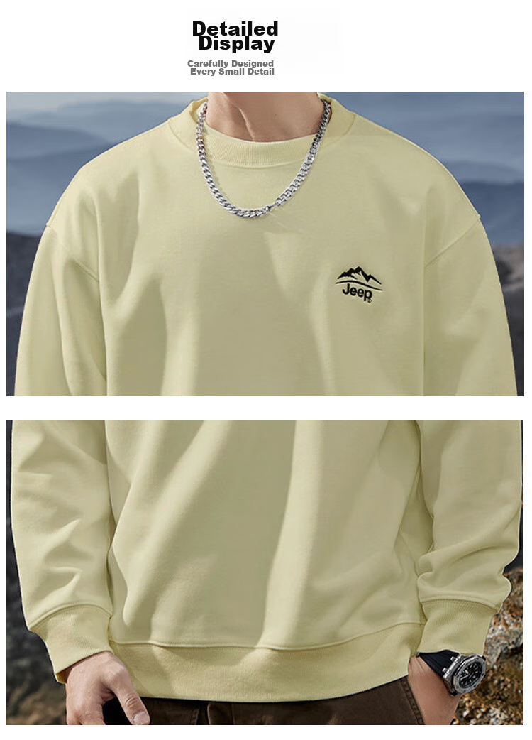 JEEP Spring And Autumn Round Neck Sweatshirt for Men, Loose Casual Sports High-End T-Shirt Top Outerwear 34