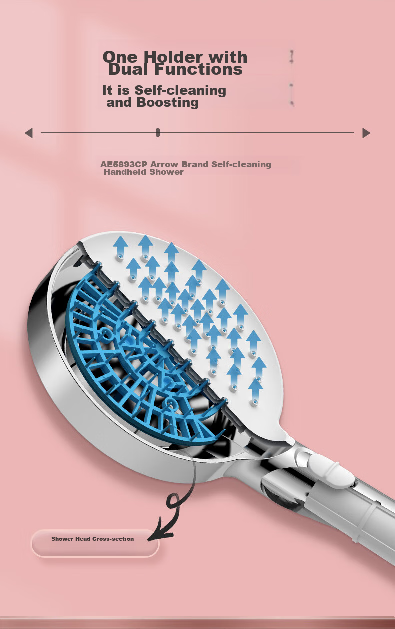 ARROW Self-Cleaning Pressure-Boosting Handheld Shower Head AE5893CP 5
