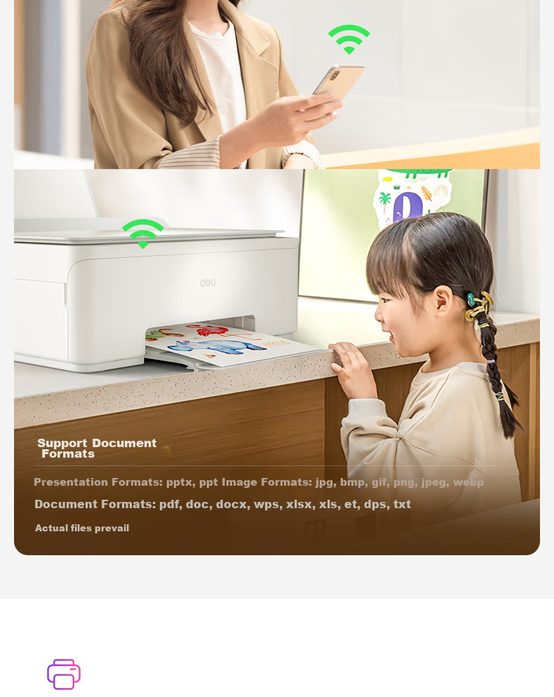 Deli L511Ws AI Printer, Home Color Error Correction, Can Print And Scan Documents Wirelessly to Phone, High-Capacity Continuous Ink Supply Photo Inkjet Printer for Homework And Exam Papers 7
