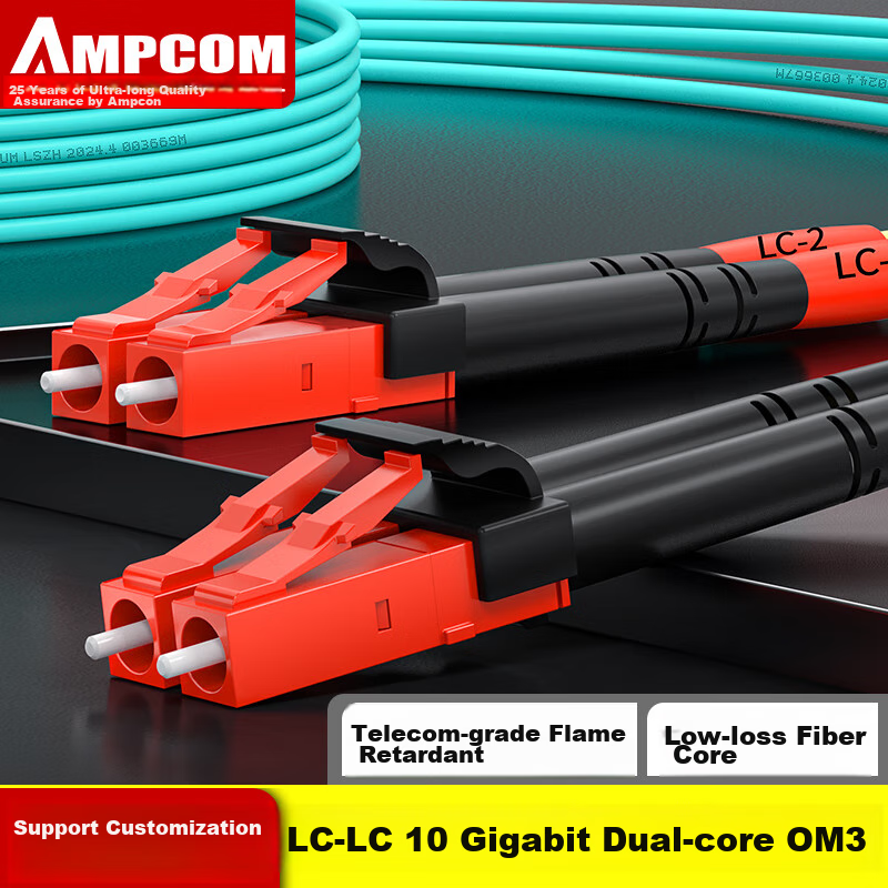 AMPCOM Telecom-Grade 10 Gigabit OM3-300 Fiber Optic Patch Cable, LC-LC Multimode Dual-Core, 50/125 Low Smoke Zero Halogen, Class 2.0 Flame Retardant, 10G/40G Long Fly A-Optic 5 Meters AMO32LC205