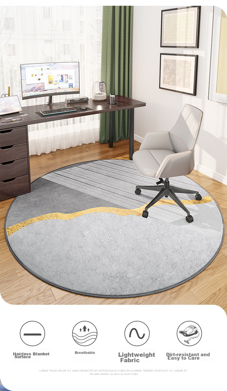 Dajiang Computer Chair Floor Mat, Gaming Room Carpet, Bedroom Soundproof Round Computer Chair Mat, Gaming Chair Floor Pad 2