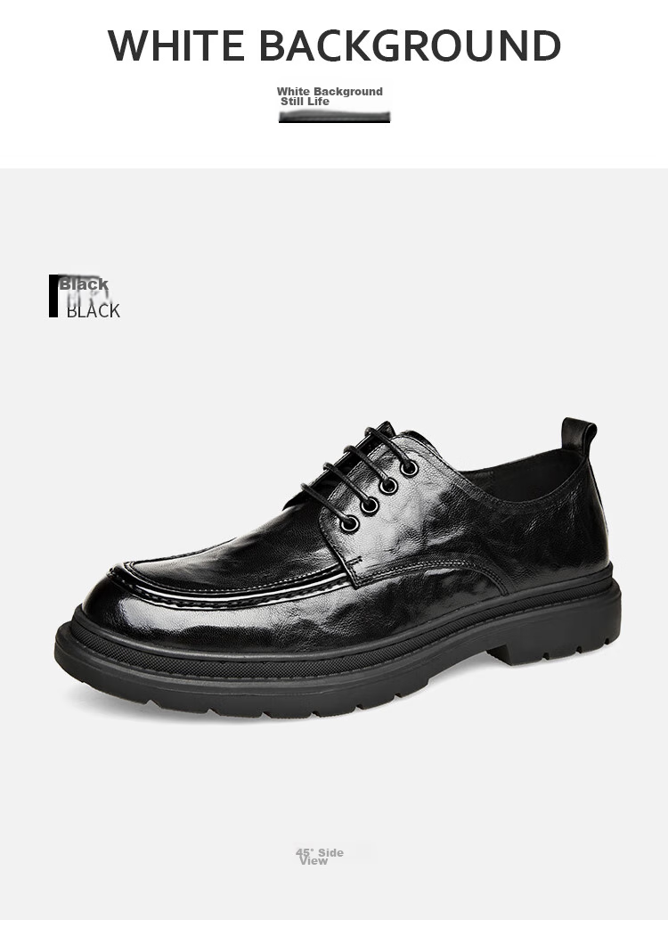 St&Sat Men's Shoes, Men's Hand-Scratched Leather Shoes, Business Casual Leather Shoes for Men, Black, Size 38 13