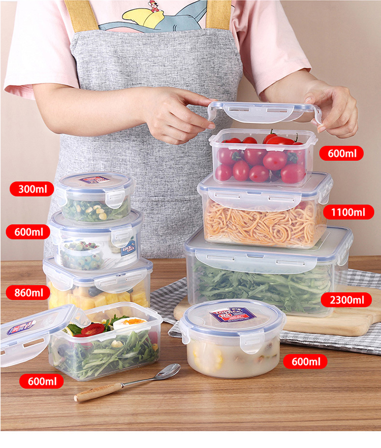 LOCK&LOCK Plastic Sealed Lunch Box, Refrigerator Storage Container, Food Storage Box, Transparent, 1.4L×2 Pieces 4